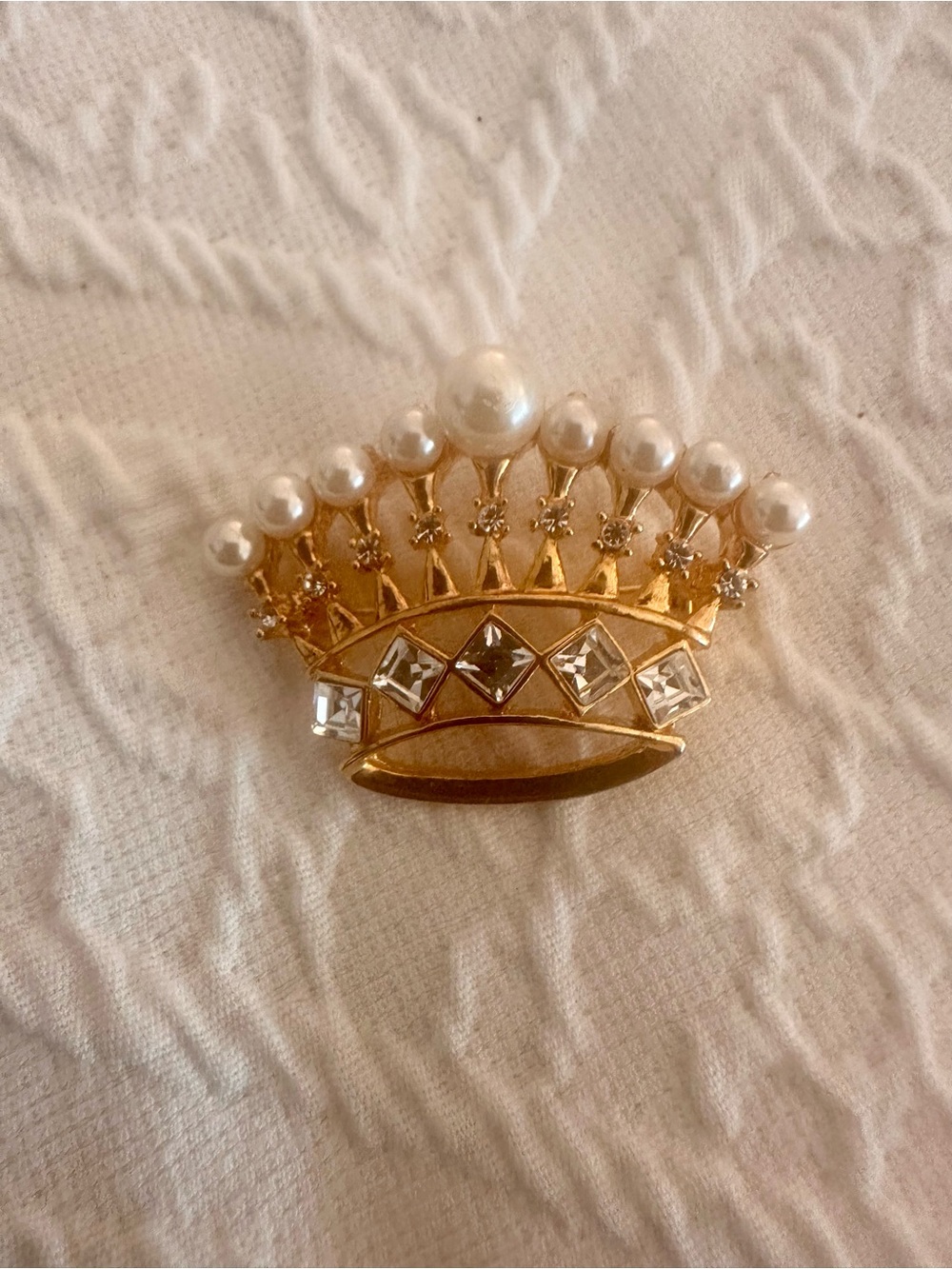 Gold Pearl Crown Brooch - Women Jewelry